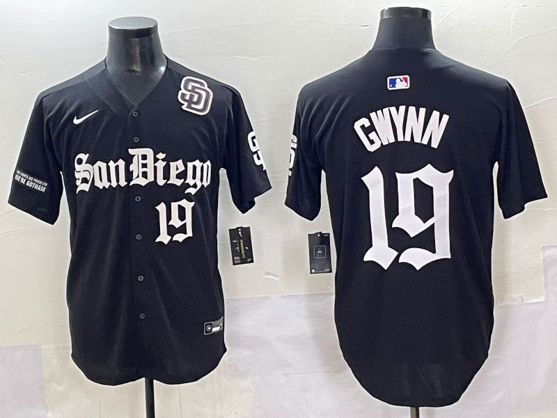 Men 2025 San Diego Padres #19 Gwynn Black Five generations Joint Name Nike MLB Jersey style 7->san diego padres->MLB Jersey